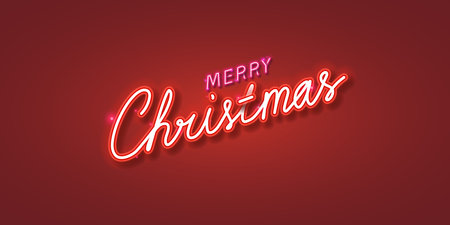 Merry Christmas Lettering Sign. Simple Christmas card with red background.のイラスト素材