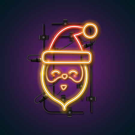 Christmas decorations from neon. Santa Claus neon design. Christmas neon icon.のイラスト素材