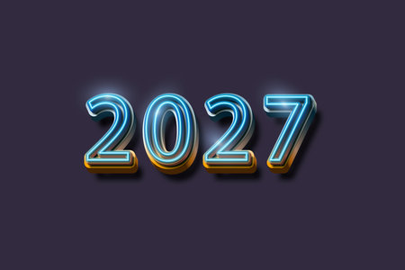 Premium 3D 2027 numbers with blue neon glowing layers. Perfect for futuristic New Year banners, tech...