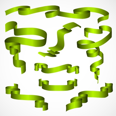 Green Ribbons Set, Isolated On White Backgroundのイラスト素材