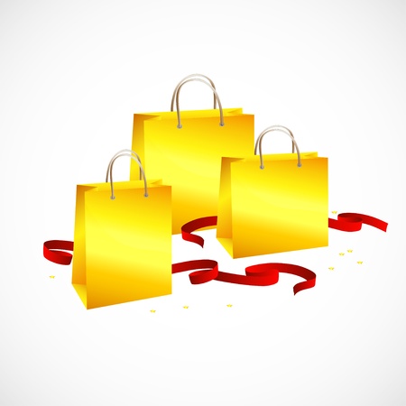 gold shopping bag , ribbon red and starsのイラスト素材