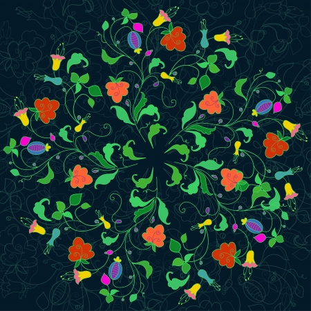 round pattern from flowers and berriesのイラスト素材