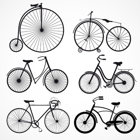 set of bicycles on a white backgroundのイラスト素材