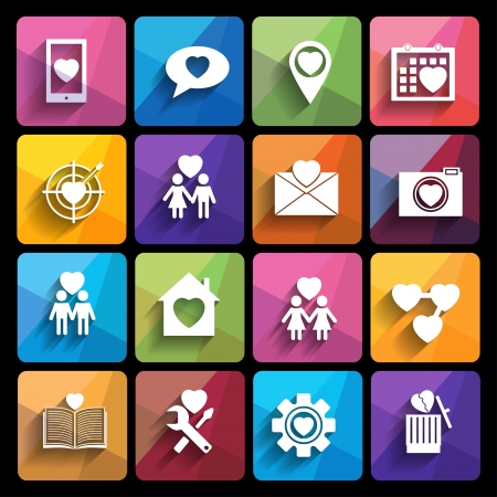 love icons set in flat styleのイラスト素材
