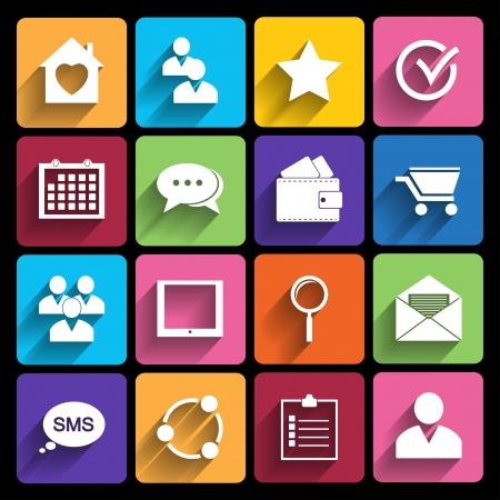 Trendy Vector Icons With Long Shadow .のイラスト素材