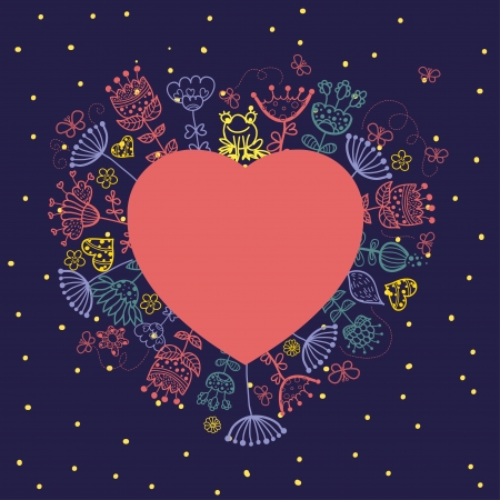Floral heart cute retro flowersのイラスト素材