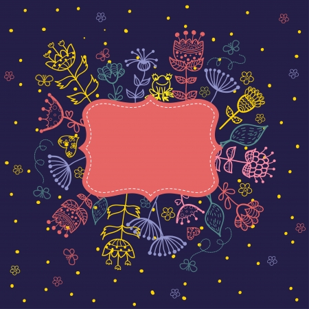Floral Frame cute retro flowersのイラスト素材