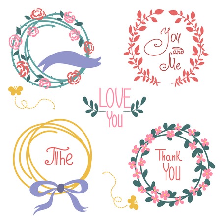 Wedding graphic set, wreath, flowers, arrows, heartsのイラスト素材