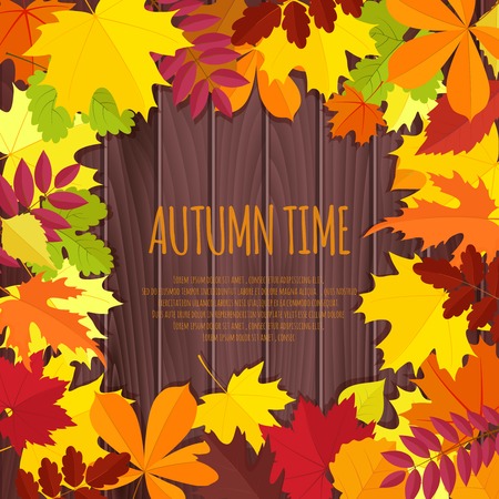 autumn leaves on a wooden backgroundのイラスト素材