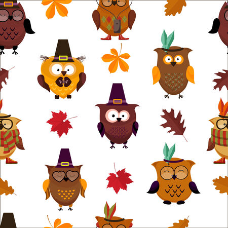 Thanksgiving Day  cute owl backgroundのイラスト素材
