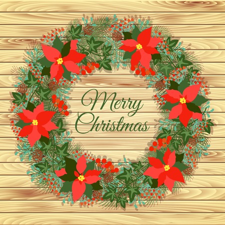 Christmas wreath on a wooden backgroundのイラスト素材