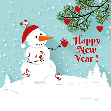Happy New Year snowman illustration.のイラスト素材