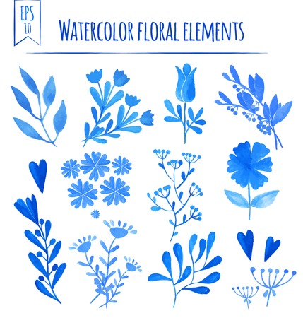 Set of colorful blue leaves.のイラスト素材