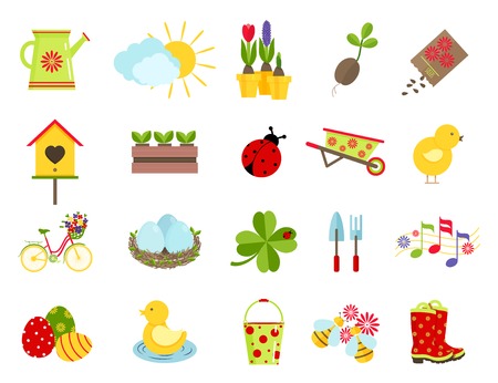 spring icons. flat style setのイラスト素材