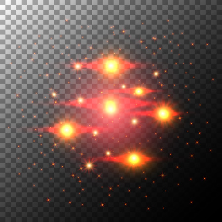 Realistic lens flares star lights and glow white elements on transparent backgroundのイラスト素材