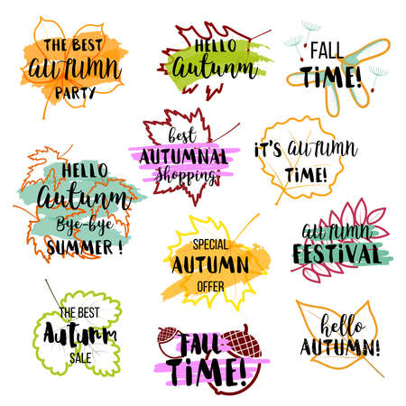 Autumn lettering. Fall leaf typographic background. Vector illustrationのイラスト素材