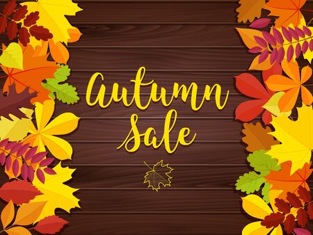 Autumn sale vintage vector typography poster on wood background. Vector illustrationのイラスト素材