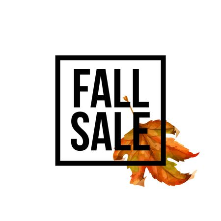 Fall sale.Autumn leaf. Warercolor imitation style. Sale lettering design.のイラスト素材