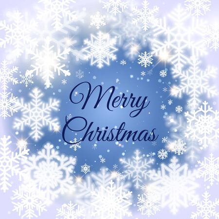 Merry Christmas snow frame for text .Message and light background with snowflakes. Winter holiday vector illustrationのイラスト素材
