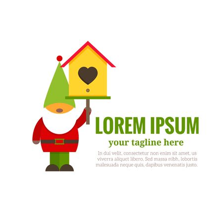 Garden gnome with nesting box and  place for the textのイラスト素材