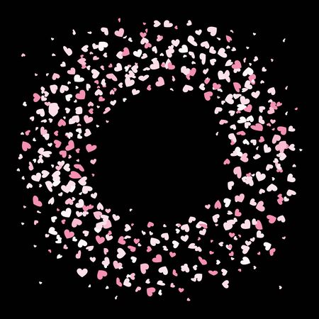 Pink Valentines hearts pattern wreath on transparent background. Colorful Background with Heart Confetti. Valentines day greeting card or wedding invitation background party design. Cartoon flat style vector illustrationのイラスト素材
