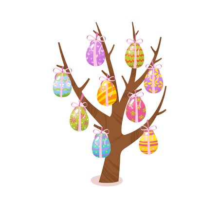 Eggs tree. Easter traditional element. Religious holidays symbols isolated on white background.のイラスト素材