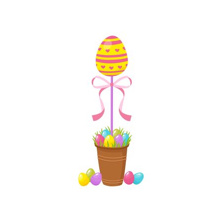 Eggs tree. Easter traditional element. Religious holidays symbols isolated on white background.のイラスト素材