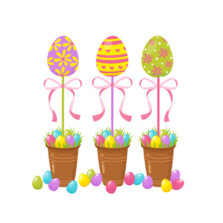 Eggs tree. Easter traditional element. Religious holidays symbols isolated on white background.のイラスト素材