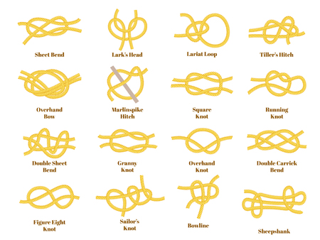 Nautical golden yellow knots on white background. Cartoon flat style vector illustrationのイラスト素材
