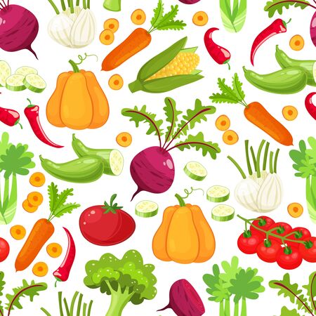 Seamless vector pattern background of vegetables. Vegetable illustration food and design drawing vegetable for healthy. Cartoon flat styleのイラスト素材