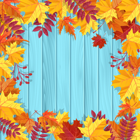 yellow wet autumn leaves on the background a dark old woodのイラスト素材