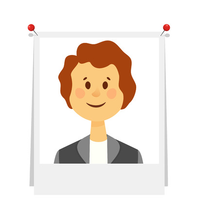 Young woman with brown hair in business suit pinned to white Boardのイラスト素材