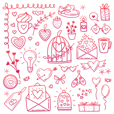 Sketchy vector hand drawn doodles cartoon set of Love and Valentine s Day objects and symbolsのイラスト素材