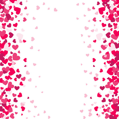 Colorful Background with Heart Confetti. Valentines day greeting card or wedding invitation background party design. Cartoon flat style vector illustration.のイラスト素材