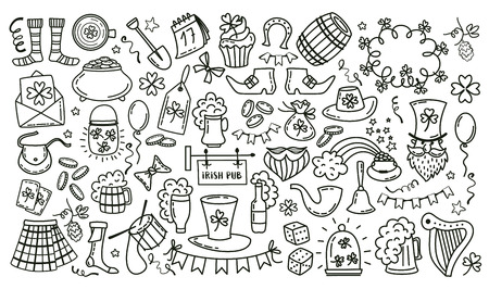 St. Patrick's day seamless pattern. Hand draw doodle style vector illustration.のイラスト素材