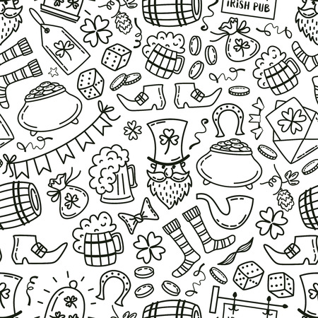 St. Patrick's day seamless pattern. Hand draw doodle style vector illustration.のイラスト素材