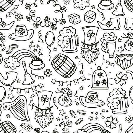 St. Patrick's day seamless pattern. Hand draw doodle style vector illustration.のイラスト素材