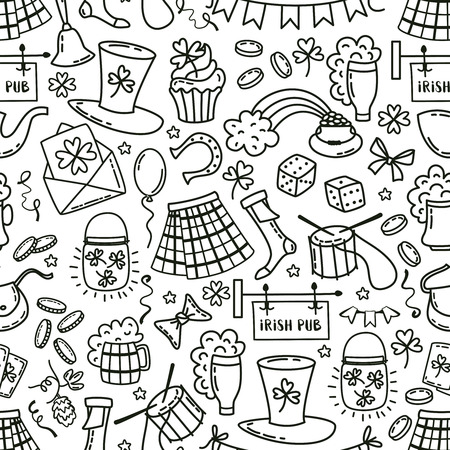 St. Patrick's day seamless pattern. Hand draw doodle style vector illustration.のイラスト素材