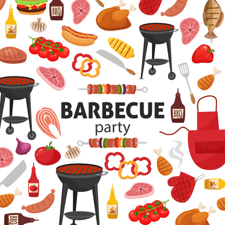 Barbecue party invitation. BBQ template menu design. Food flyer.のイラスト素材