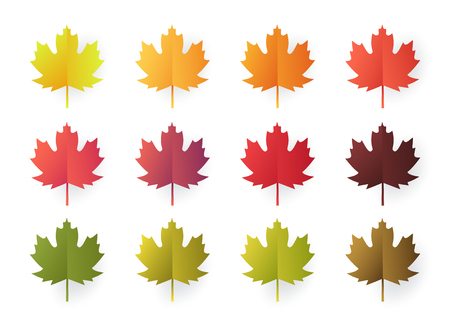 Colorful autumn leaves set isolated on white background. Paper cut 3d flat style, vector illustration.のイラスト素材