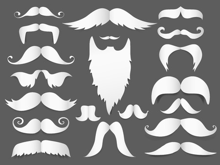 White paper cut style mustache with shadow on gray background. Christmas mask or movember decoration accessories. Vector illustrationの写真素材