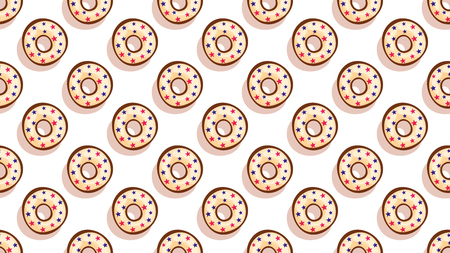 Sweet donuts.Colorful glazed pastries background. USA Independence day style bakery with decorations top view.Cartoon flat style vector illustrationのイラスト素材