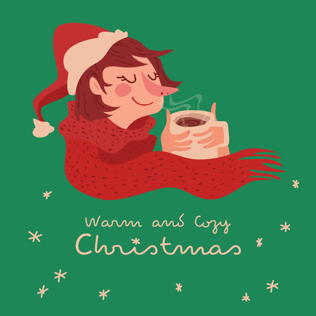 Cozy Christmas Coffee Girlのイラスト素材