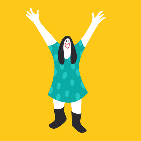 Happy Mentally Disabled Woman Colorful Vector Illustrationのイラスト素材