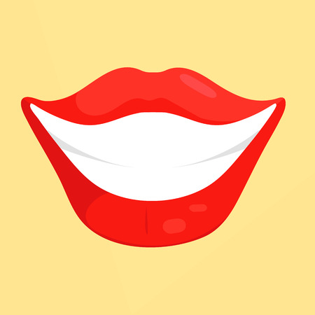 Sexy and glossy red woman lips smiling.のイラスト素材