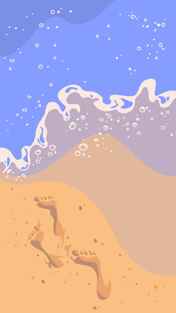 Peaceful Beach Shoreline with Footprints Vector Illustrationのイラスト素材