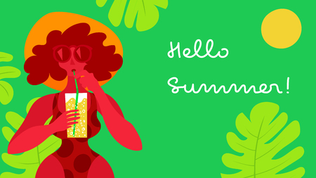 Colorful tanned woman having a drink vectorのイラスト素材