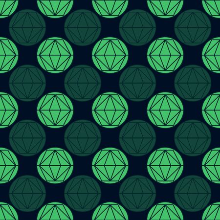 Abstract geometric repeat pattern with green circles divided with lines by hexagons, squares, diamonds and triangles.のイラスト素材