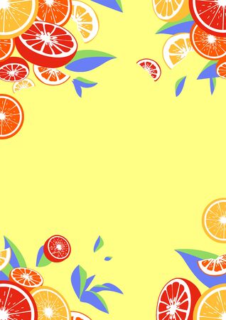 Summer fresh citrus fruit blue vertical vector frame.のイラスト素材