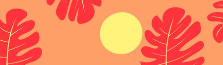 Colorful vector banner of a sunny sky and some tropical summer leaves.